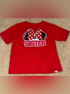 Kids Red 'Sister' Minnie Bow Graphic Tee